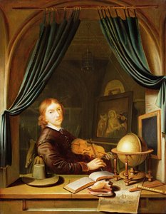 ドレープの両開きでバイオリンを弾くミュージシャン 作： Pieter Cornelisz van Egmont